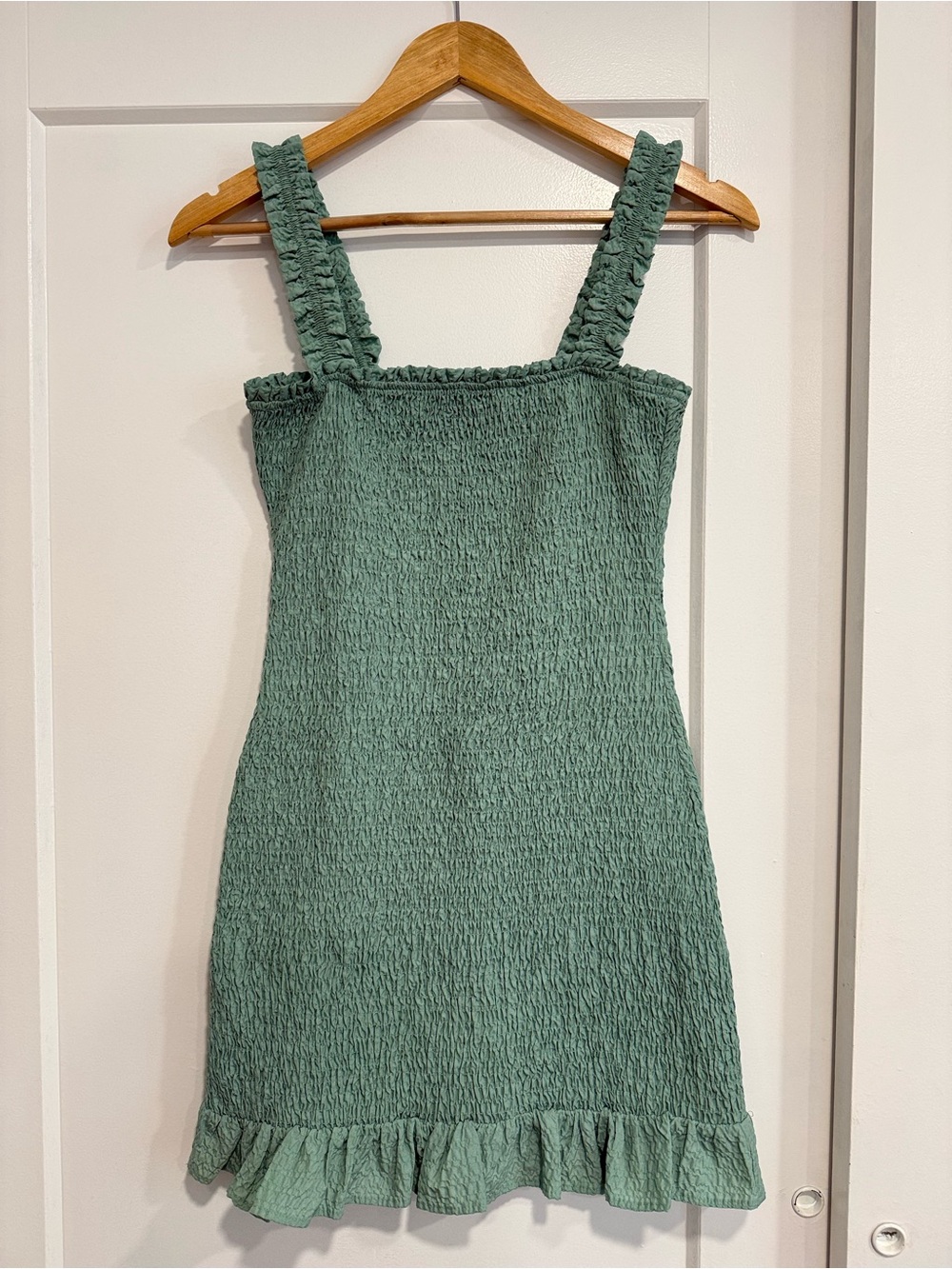 Zara Sage Green Smocked Ruffle Mini Dress